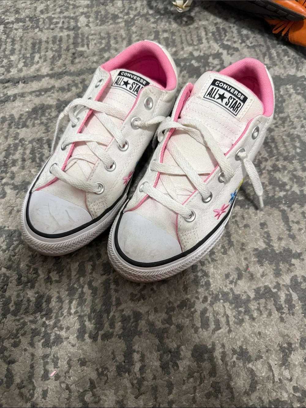 Converse White and Pink Kids Low Top Sneakers